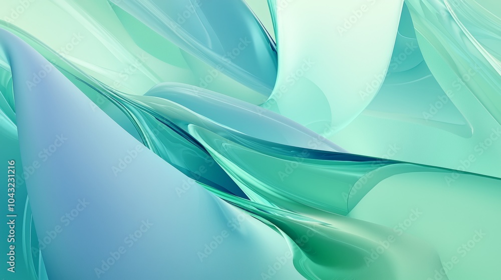 Poster abstract modern background with flowing green shapes resembling water or some liquid creating a sens