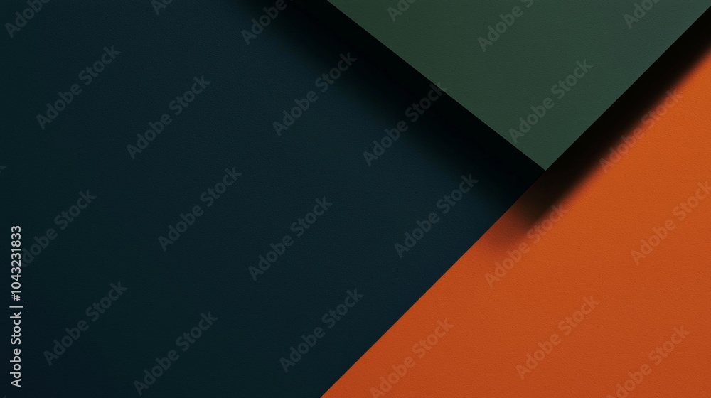 Poster minimalist composition featuring overlapping sheets of textured paper in shades of blue, orange, and