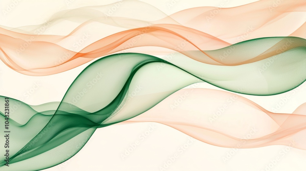 Poster flowing green and orange waves create an elegant background for any project, with modern lines and v