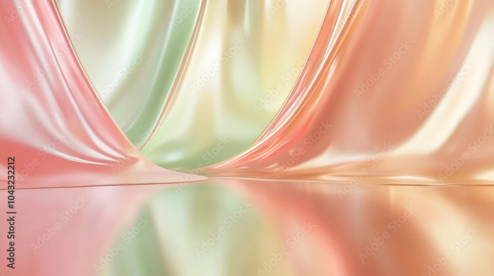 Poster pastel pink and green fabric flowing and draping creating an elegant abstract background with space 