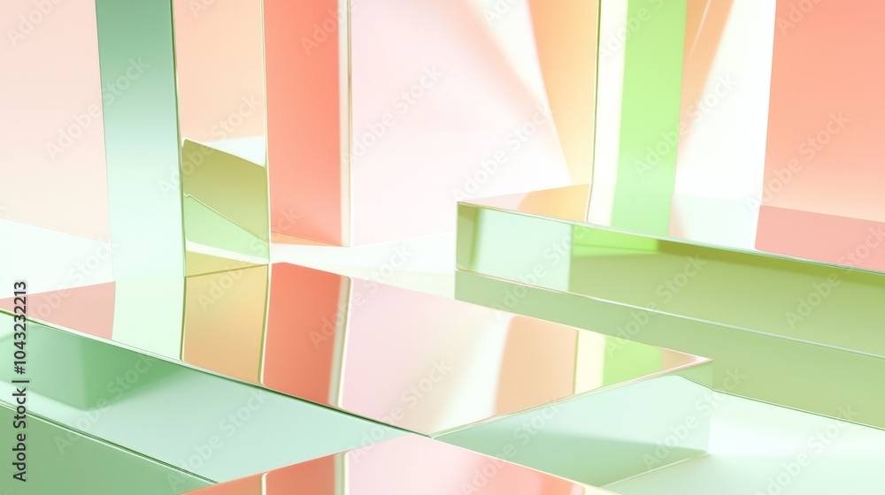 Poster abstract 3d render of a modern product display with pastel green and orange geometric shapes creatin