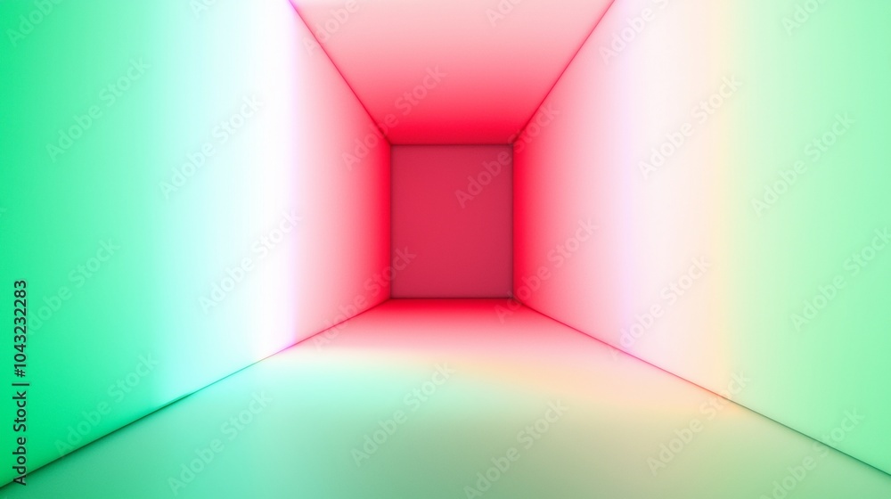 Poster empty space with vibrant green and red gradient walls, creating a modern and minimalist atmosphere