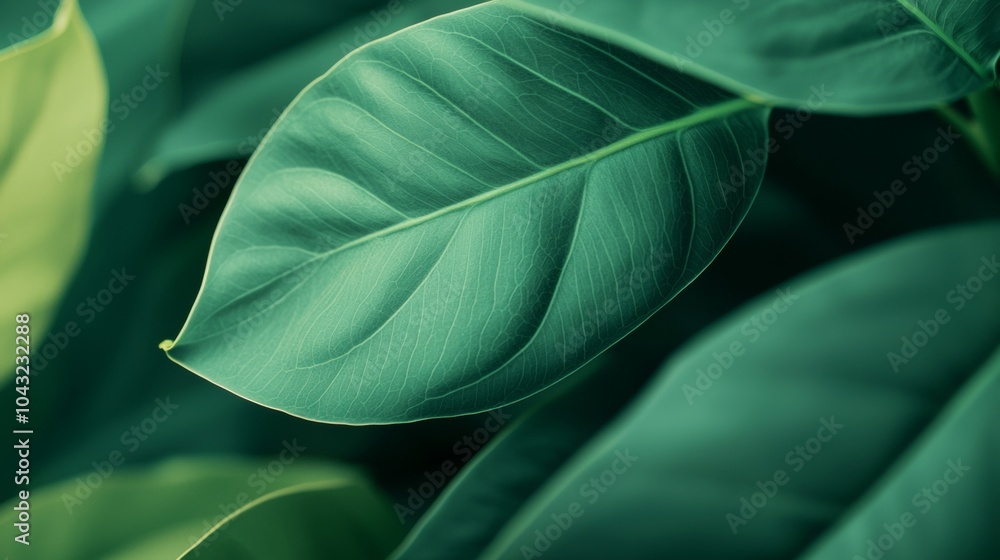 Aufkleber single green leaf is filling the frame, its veins creating a beautiful pattern on the surface while 