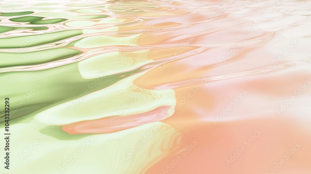 Poster mesmerizing blend of pastel green and orange hues creates a dynamic and abstract liquid surface, ref