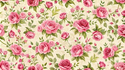 repeating pink floral pattern with roses on a light background for wallpapers and fabrics