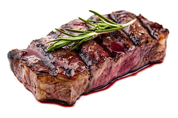 Close up shot of venison steak with riffles isolated on white background