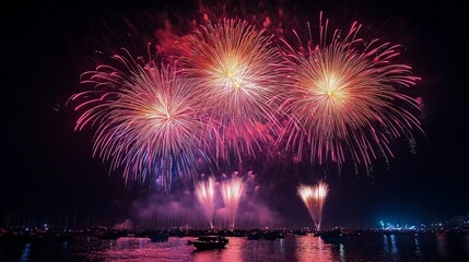 A breathtaking display of colorful fireworks lighting up the night sky over Pattaya Beach during the International Fireworks Festival.