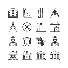rchitectural Design Icons Set: Line Art Symbols for Construction, Blueprints, and Urban Planning