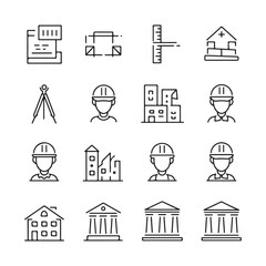 rchitectural Design Icons Set: Line Art Symbols for Construction, Blueprints, and Urban Planning