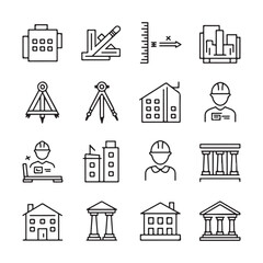 rchitectural Design Icons Set: Line Art Symbols for Construction, Blueprints, and Urban Planning