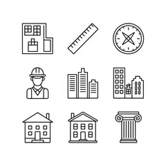 rchitectural Design Icons Set: Line Art Symbols for Construction, Blueprints, and Urban Planning