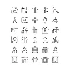rchitectural Design Icons Set: Line Art Symbols for Construction, Blueprints, and Urban Planning