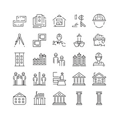 rchitectural Design Icons Set: Line Art Symbols for Construction, Blueprints, and Urban Planning