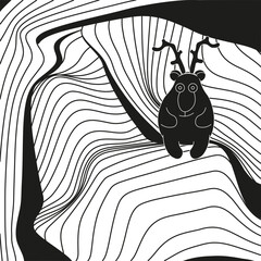 Modern poster with Liquid Wave 3D background and weird animal. Trippy vector artwork. Neobrutalism art. EPS 10