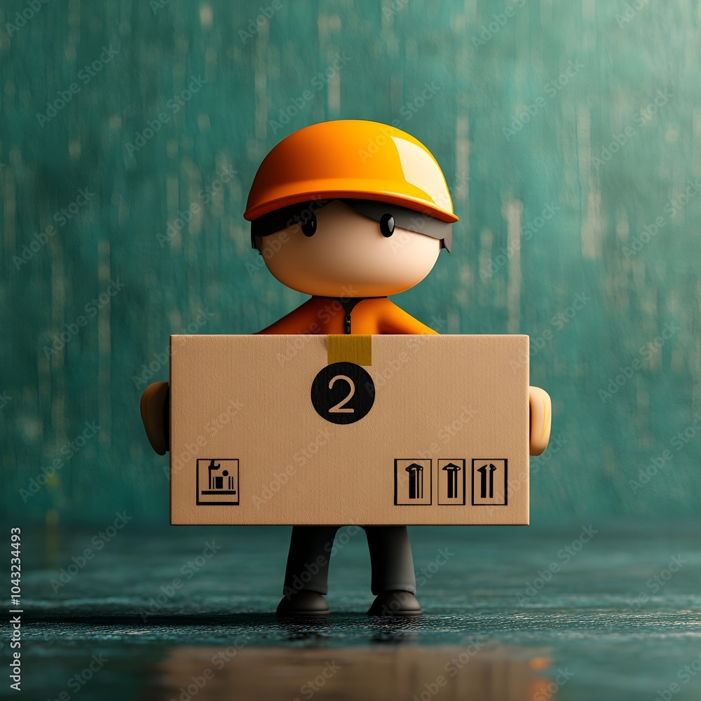 Poster delightful 3d rendered cartoon figure holding a basic cardboard box suitable for displaying youngste
