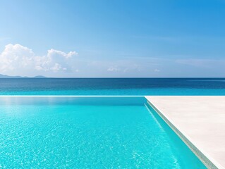 Obraz premium Serene luxurious poolside oasis with crystal-clear blue water, exclusively designed for ultimate relaxation.