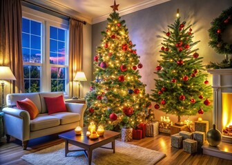 Obraz premium Cozy Christmas Vacation Portrait with a Festive Tree and Holiday Cheer