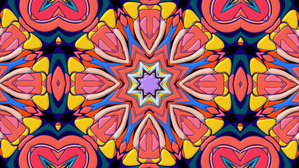 Colorful symmetrical abstract kaleidoscope background pattern for summer 
