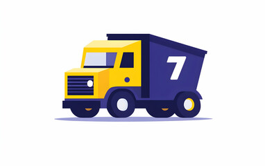 Simple illustration of a yellow and blue truck with the number 7 on the side.