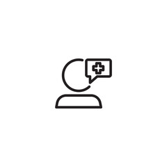 Naklejka premium Medical advice icon. A person icon with a speech bubble containing a plus sign, representing medical advice or consultation. Editable icon.