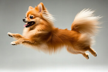 Obraz premium Adorable Pomeranian in Studio: Fluffy, Playful, and Happy Small Breed Dog Captured in a High-Quality Professional Photography Session