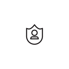 User protection icon. A shield icon with a person inside, symbolizing protection or security for a user. Editable icon.