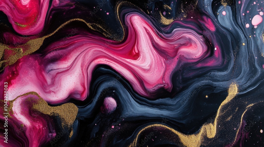 Poster swirling waves of vibrant pink and deep black create an artistic expression of color and movement