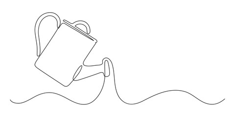 Obraz premium Watering can pours water. Continuous line drawing.