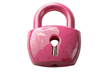 Pink padlock key isolated on transparent background, png file, no background png file