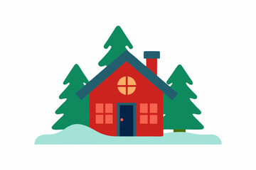 Naklejka premium Cozy Cabin in the Snow Vector Illustration on a White Background