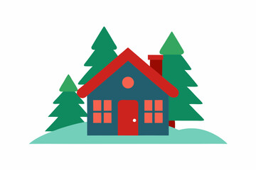 Cozy Cabin in the Snow Vector Illustration on a White Background