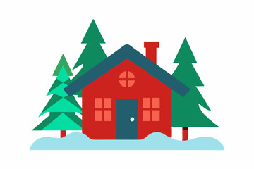 Naklejka premium Cozy Cabin in the Snow Vector Illustration on a White Background