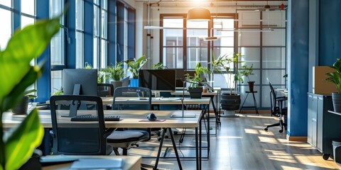 Modern Office Interior with Natural Light and Plants