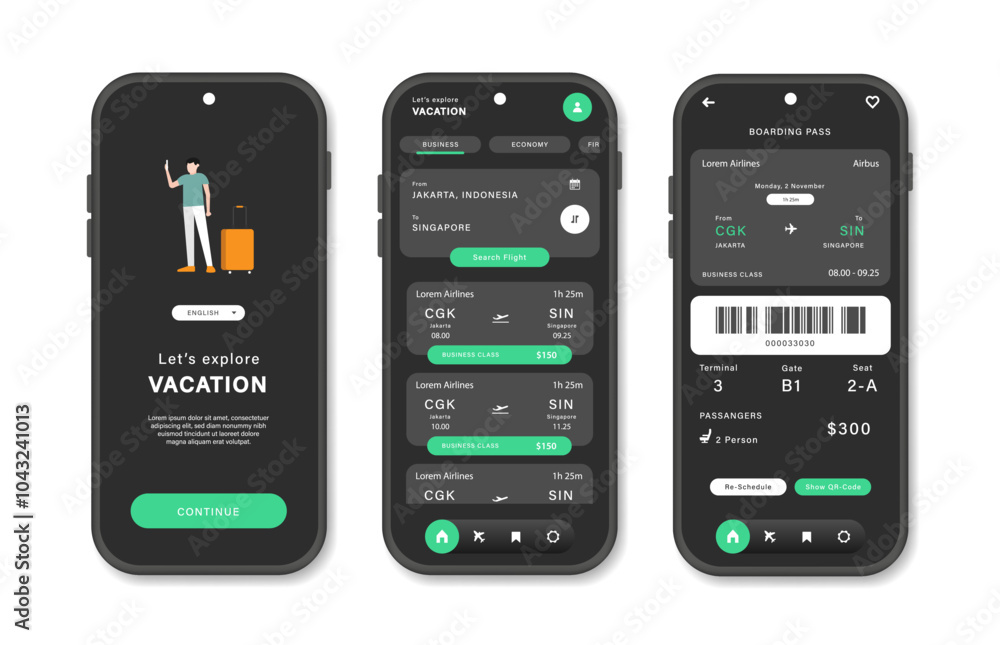 Aufkleber online airline ticket booking design for mobile application. airline ticket booking platform screen.