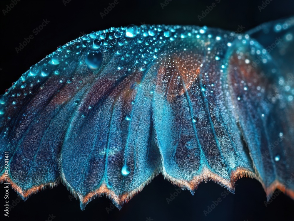 Poster a mesmerizing close-up captures the intricate details of a butterfly\'s wing adorned with glistening
