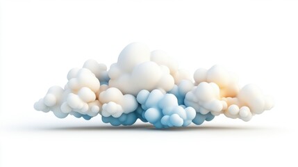 Fluffy clouds in soft hues, isolated on white background, creating a serene atmosphere. Perfect for playful themes and clay art. 