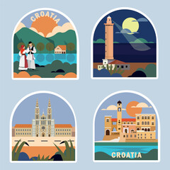 set of Croatia postcards. Sights, architecture, national costumes of Croatia