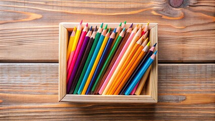 Obraz premium High angle view of colorful wooden pencils in a holder