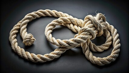 Obraz premium High angle view of cotton rope breaking on dark background