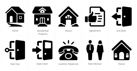 A set of 10 mix icons as home, residential property, house