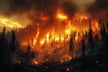 Fototapeta premium A forest ravaged by wildfire. Generative AI