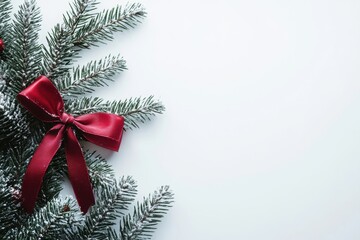 minimalist holiday card, clean, white background enhances the modern, minimalist christmas card design featuring a small red ribbon bow