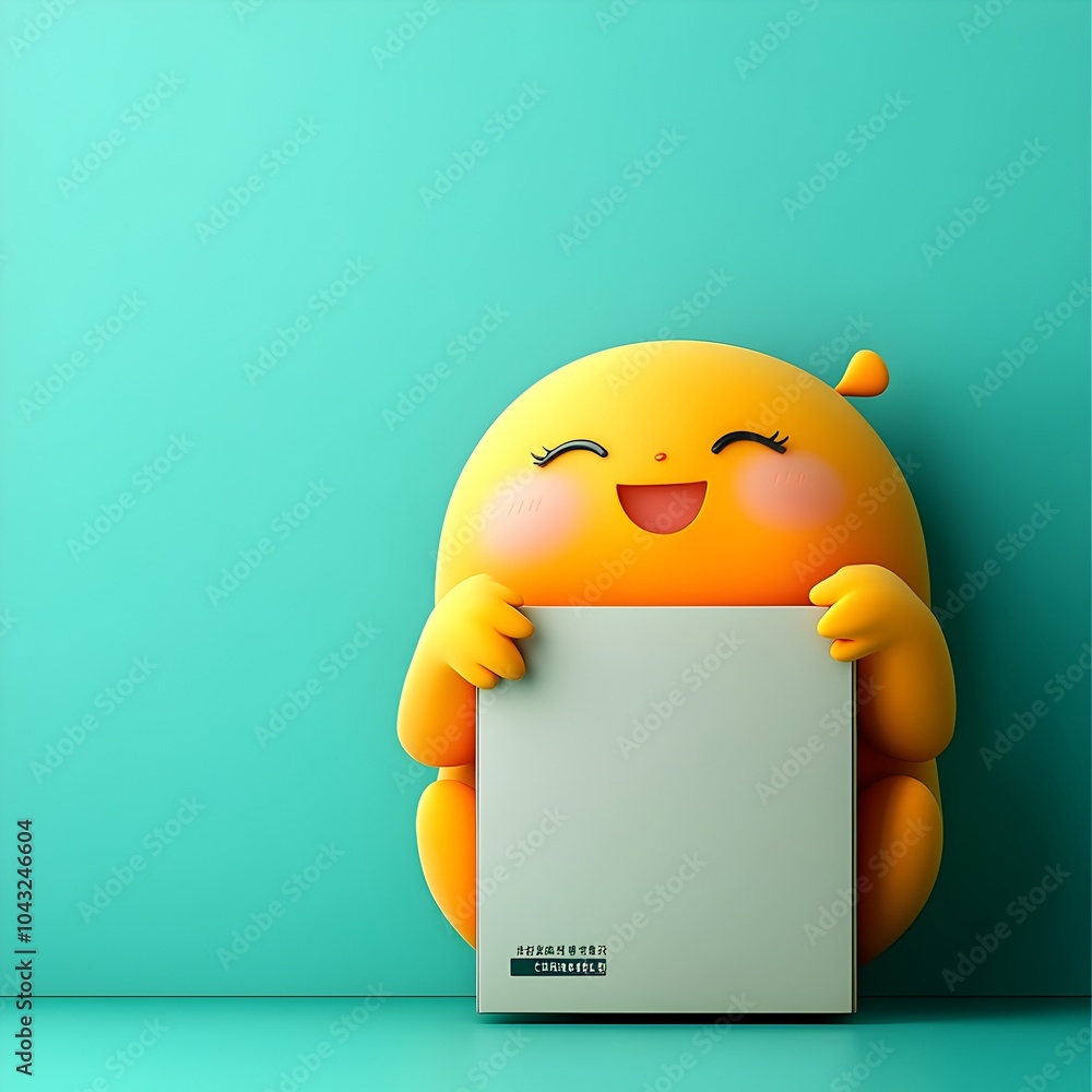 Poster cheerful and endearing 3d rendered anime inspired character joyfully hugging a plain cardboard box s