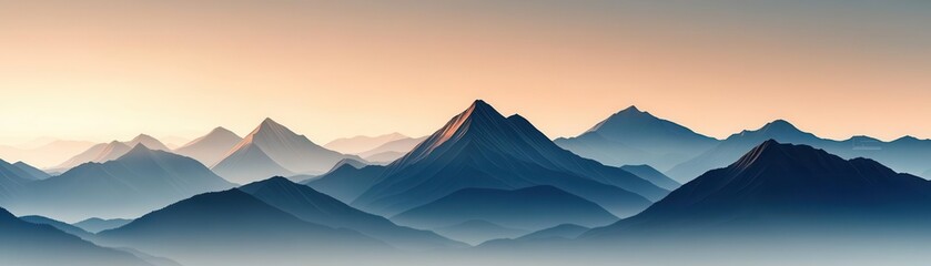 Abstract mountain peaks with soft gradients of light, wide sky area for copy or logo placement