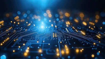 Obraz premium Abstract digital circuit board background with glowing lights.