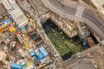 Baugrube des Bauprojektes Nord Süd U-Bahn an der Einsturzstelle des Kölner Stadtarchives.
