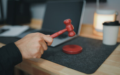 law contract, law and justice concept, law hammer, Selective focus.
