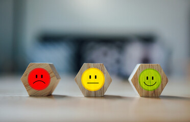 Businessmen choosing on the happy Smile face icon to give satisfaction in service, Customer service...