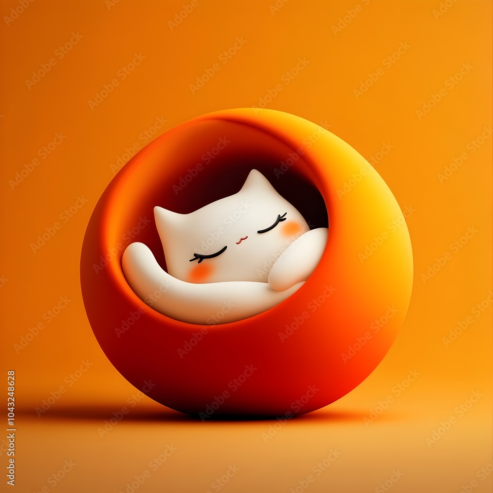 Poster captivating cartoon character icon in a soft rounded design napping calmly against a plain white bac