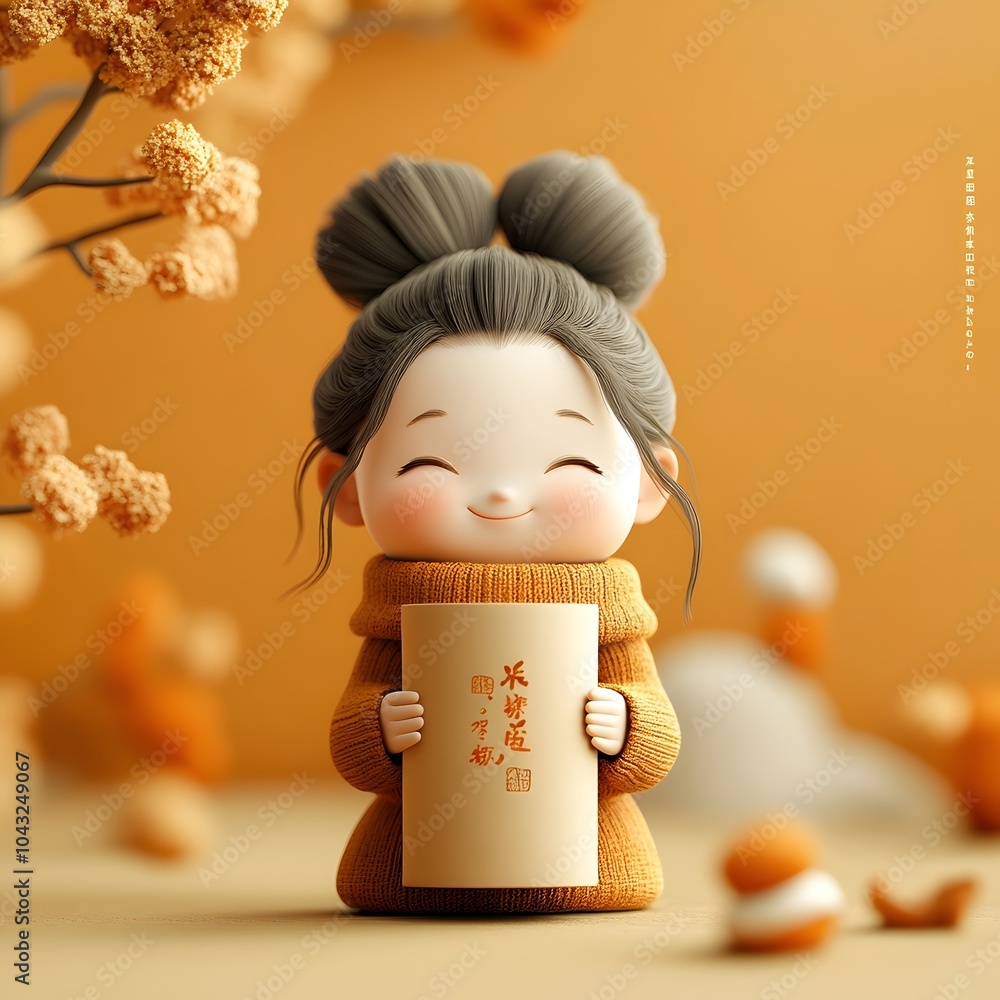 Poster a 3d rendered image of a joyful animated persona clutching a generic cardboard vessel showcasing an 